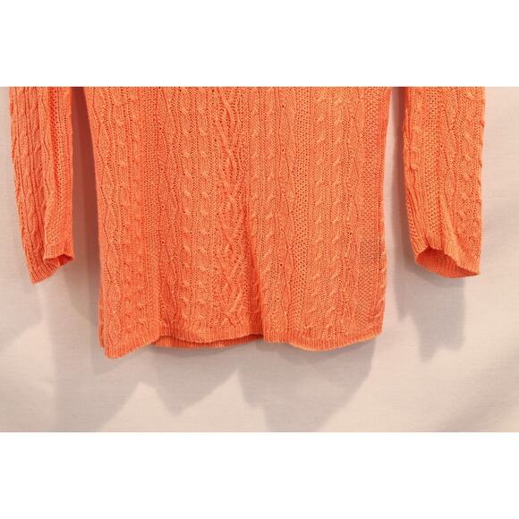 Lauren Ralph Lauren Sweater Womens size M Orange 100% Linen V-Neck Cable Knit - Picture 3 of 6